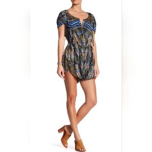Free People Dream All Night Multicolor Patterned Short Sleeve Boho Romper
